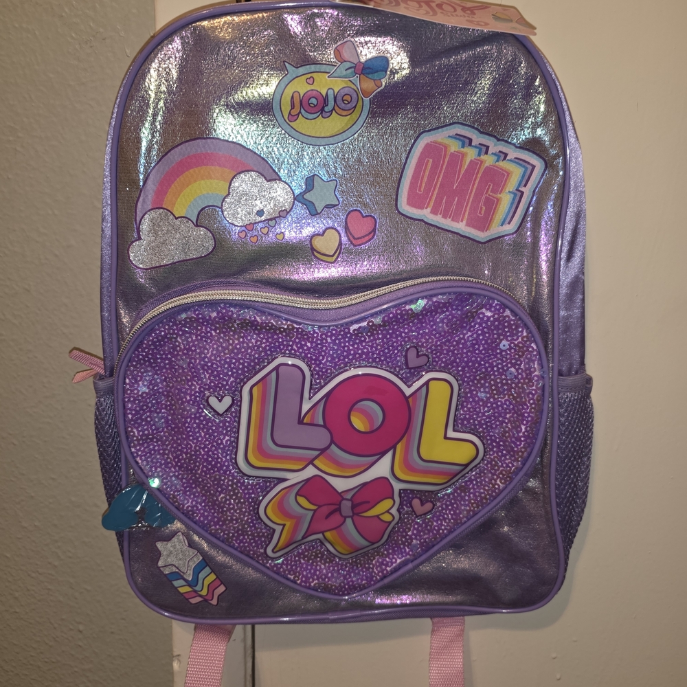 JOJO Surprise Purple Sequin Heart Kids Backpack
